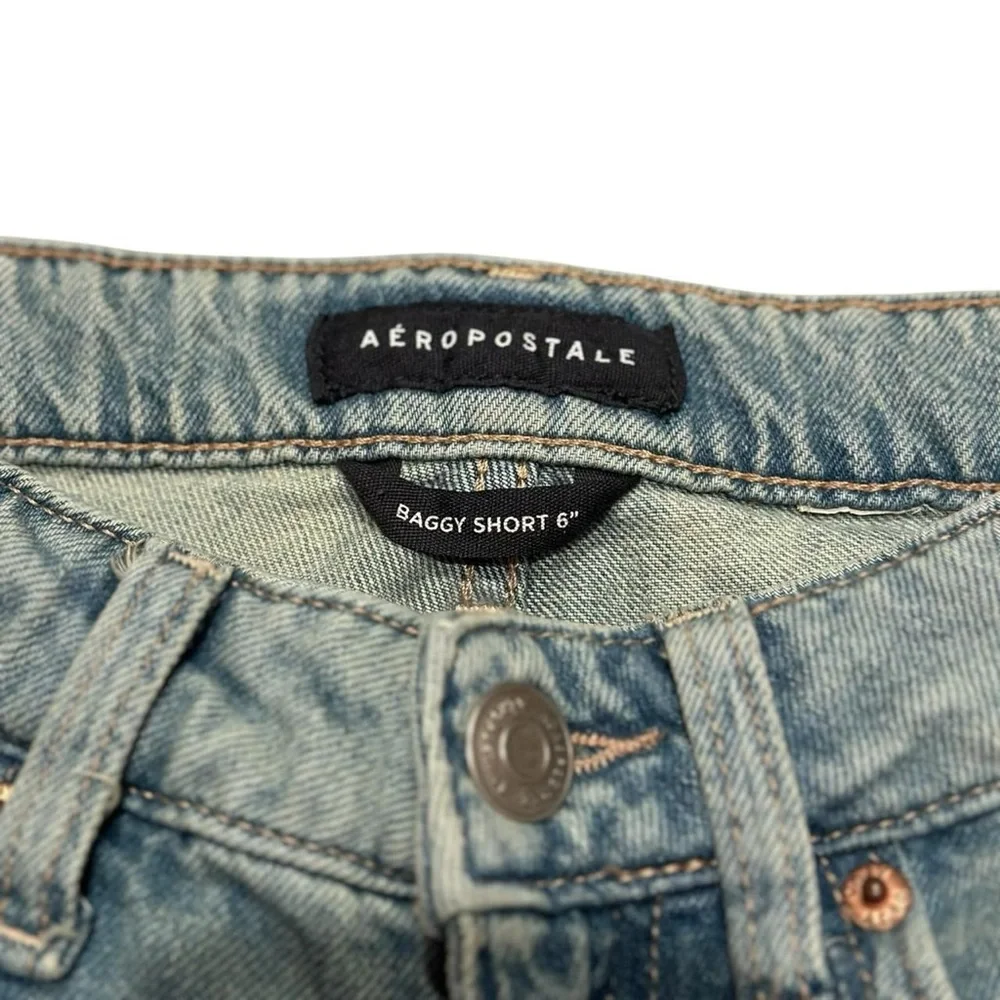 Aeropostale Distressed Light Blue Denim Baggy Cutoff Shorts
